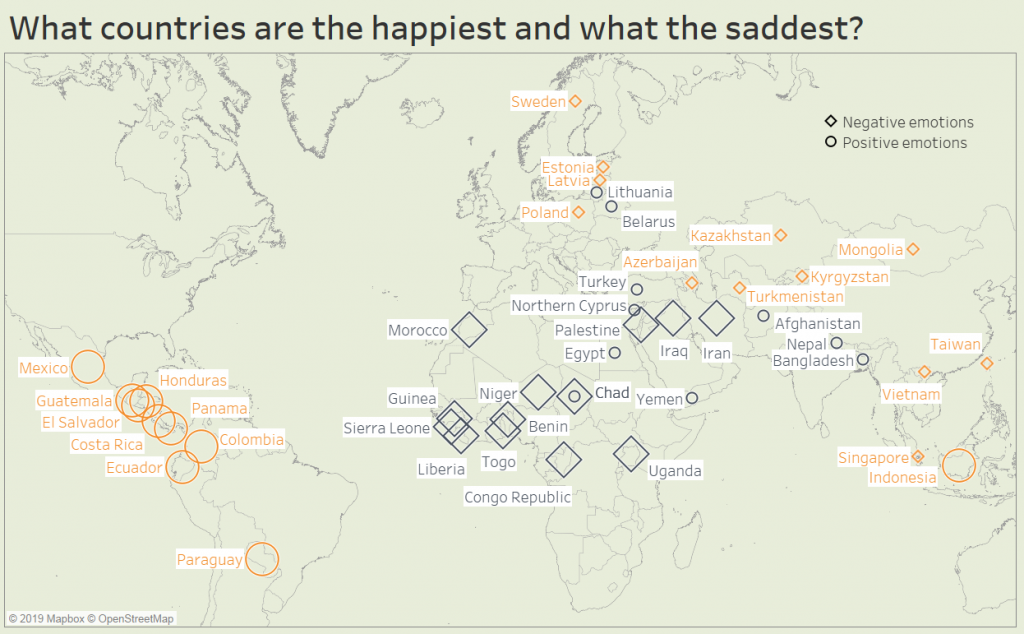 What countries are the happiest and what the saddest?